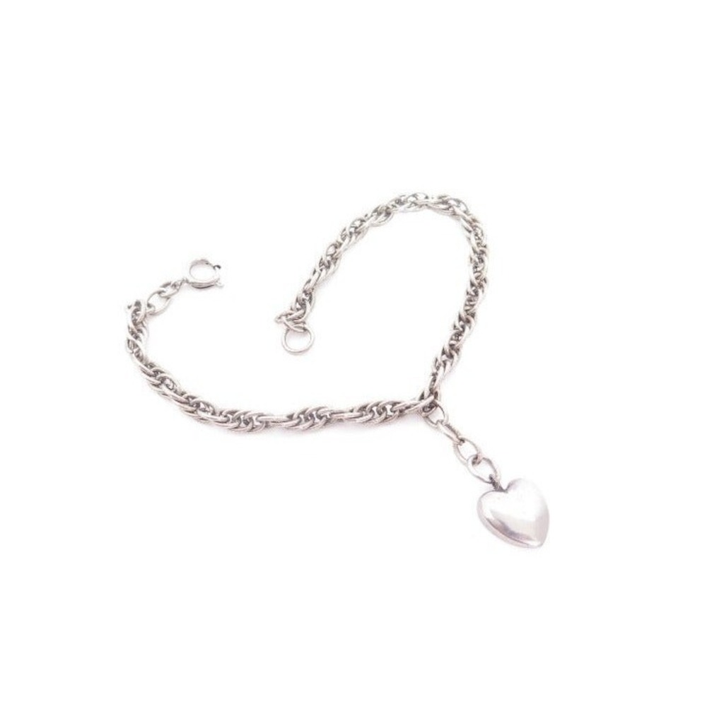 Vintage silver plated heart charm‎ ankle bracelet or anklet